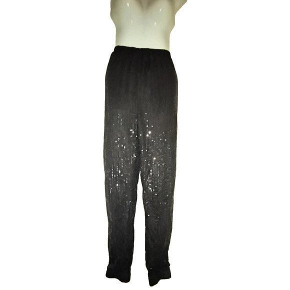 Unbranded Pants - Black Sequin Pants Full-Length Fitted Sparkle Style Size M W005